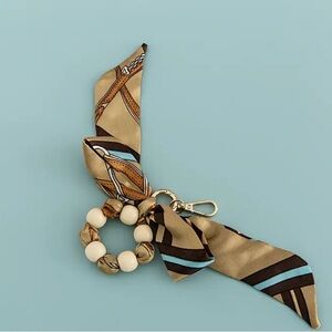 Tan and Blue Scarf Bag Charm Keychain